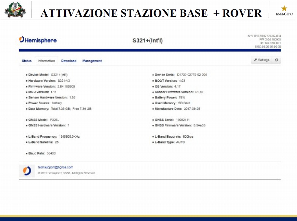 Attivazione stazione satellitare base + rover